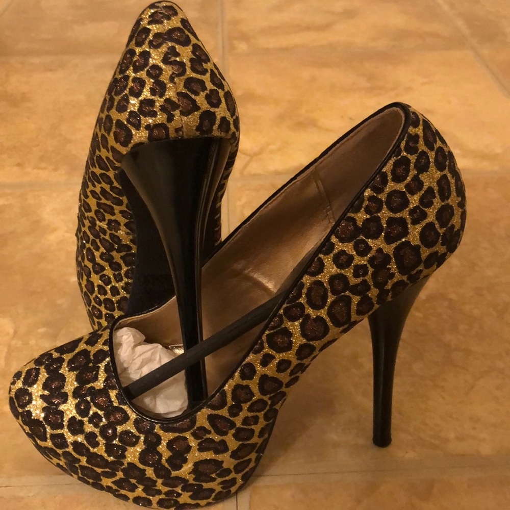 New Beautiful Glitter Cheetah High Heel Pumps